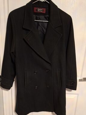 Stephanie Mathews Black Double-Breasted Wool Coat
